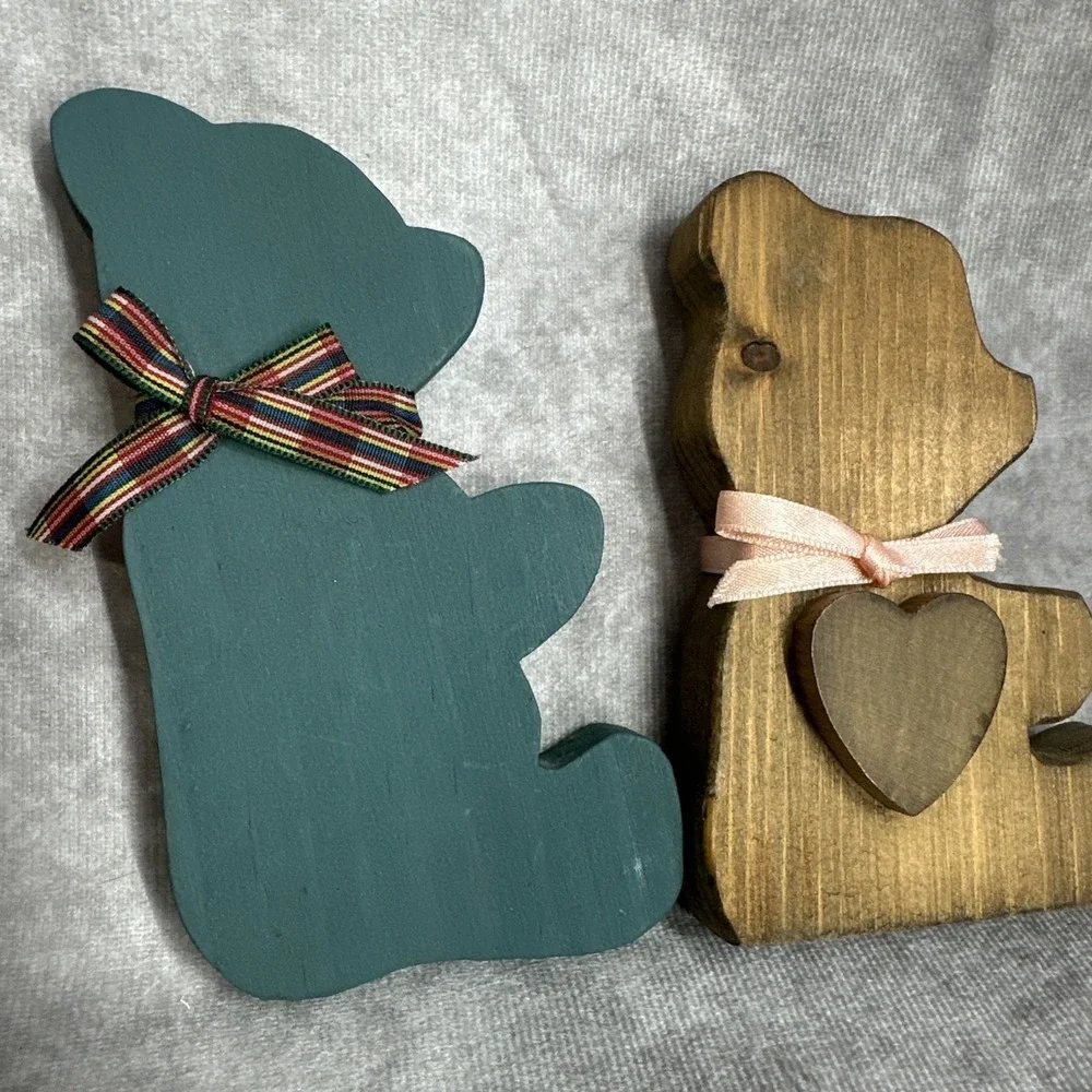 Cottagecore‎ Decor Wooden Teddy Bear Shelf Sitters Ribbon Heart